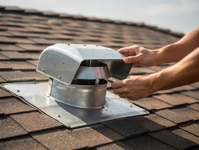 Laguna Niguel Dryer Vent Cleaning certified technician safely cleaning a roof-mounted dryer vent in Laguna Niguel