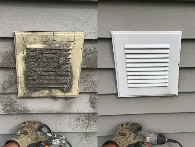 Laguna Niguel Dryer Vent Cleaning technician installing high-quality dryer vent cover at a residential property in Laguna Niguel