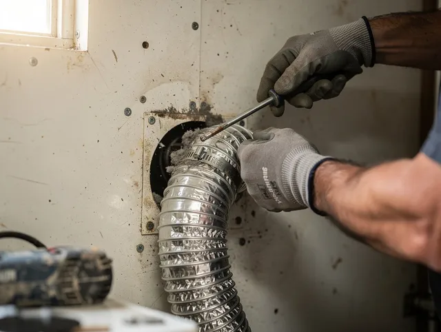 Laguna Niguel Dryer Vent Cleaning technician performing precise dryer vent hose installation in Laguna Niguel